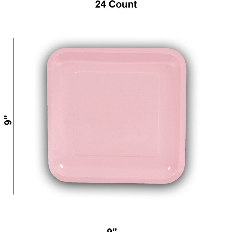 24 Count Light Pink Square Paper Dinner Plates 9" Disposable Party Tableware