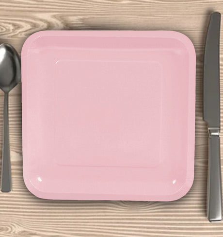24 Count Light Pink Square Paper Dinner Plates 9" Disposable Party Tableware