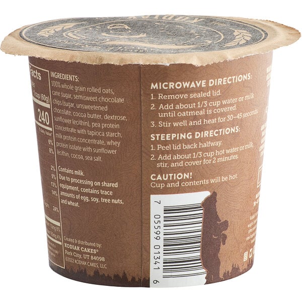 Kodiak Cakes Chocolate Chip Oatmeal Cup 2.12 oz. - 12/Case