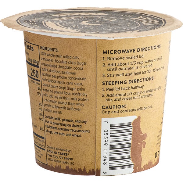Kodiak Cakes Peanut Butter Chocolate Chip Oatmeal Cup 2.12 oz. - 12/Case