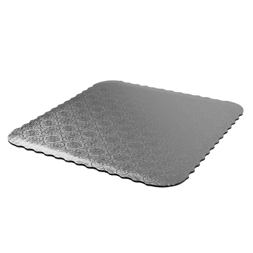 O'Creme Silver Scalloped Square Corrugated Cake Board, 12", Pack of 10