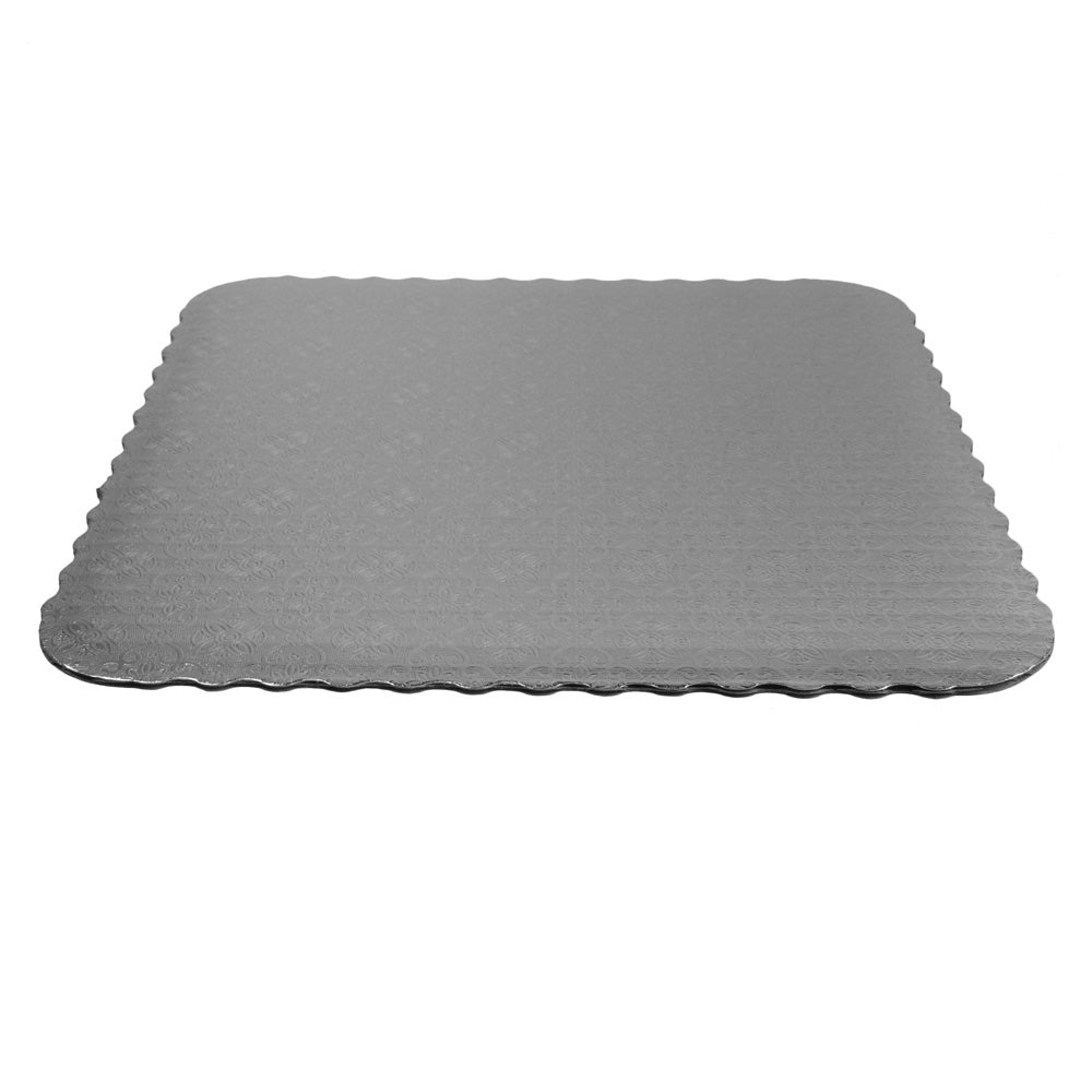 O'Creme Silver Scalloped Corrugated Square Cake Board, 9", Pack of 10