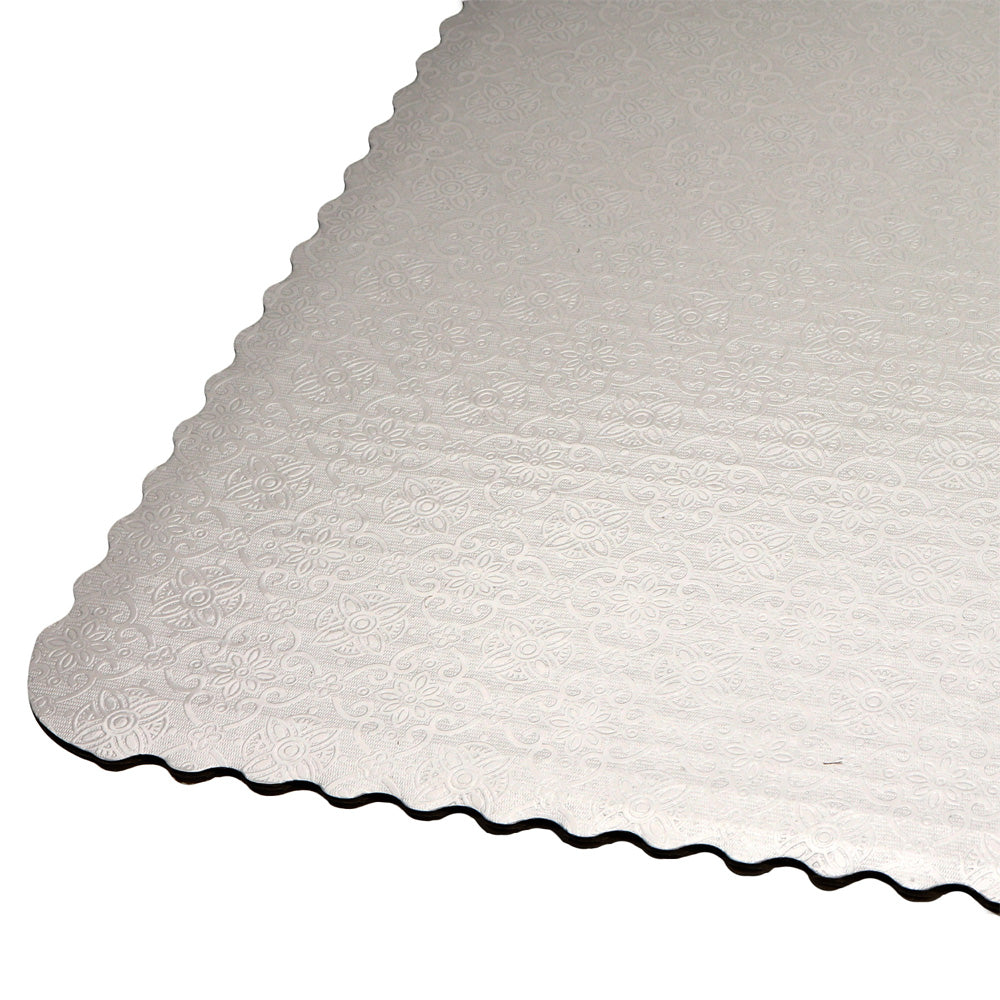 O'Creme White Scalloped Corrugated Square Cake Board, 9", Pack of 10