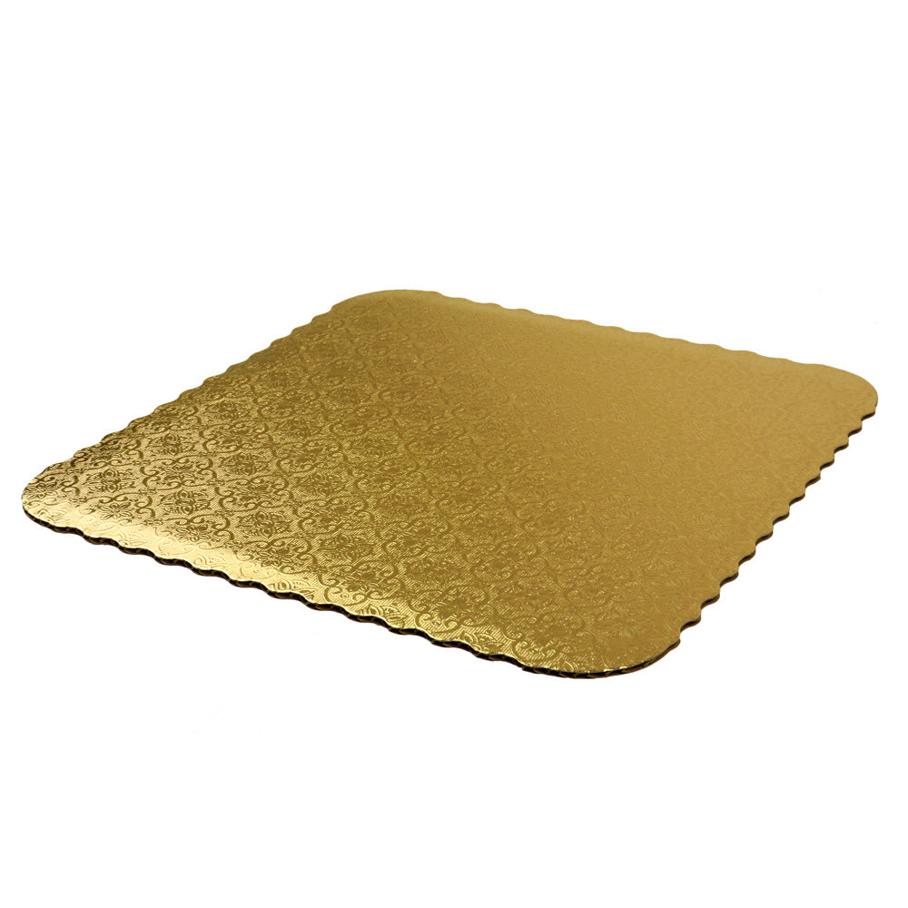 O'Creme Gold Scalloped Square Corrugated Cake Board, 8", Pack of 10