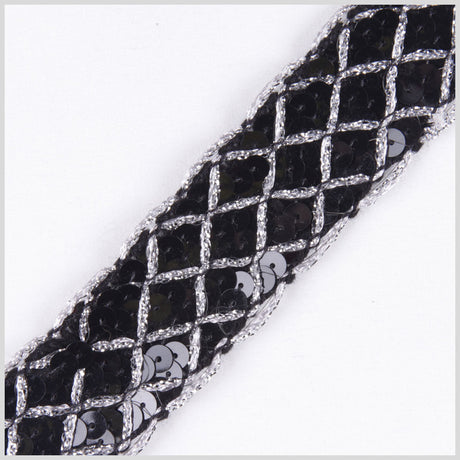 1.375" Black/Silver Fancy Sequin Trim