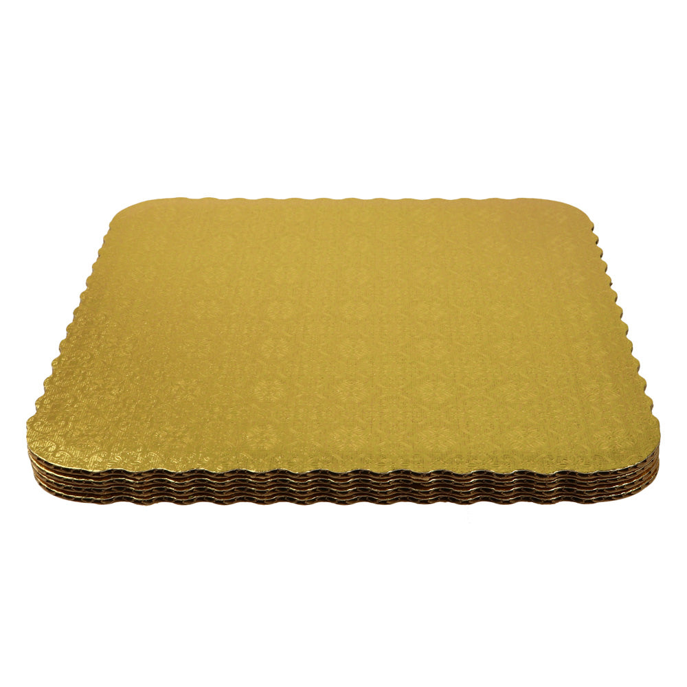 O'Creme Gold Corrugated Scalloped Square Cake Board, 10", Pack of 10