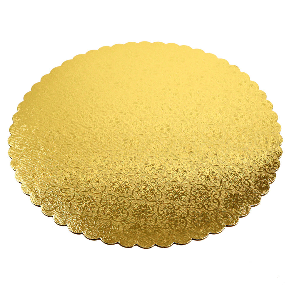 O'Creme Gold Scalloped Corrugated Round Cake Board, 9", Pack of 10