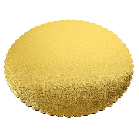 O'Creme Gold Scalloped Corrugated Round Cake Board, 9", Pack of 10