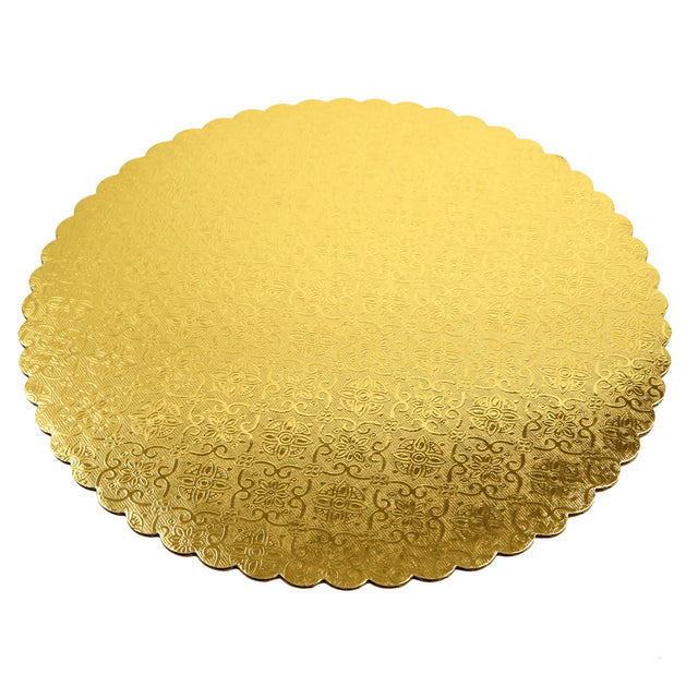 O'Creme Gold Scalloped Corrugated Round Cake Board, 14", Pack of 10