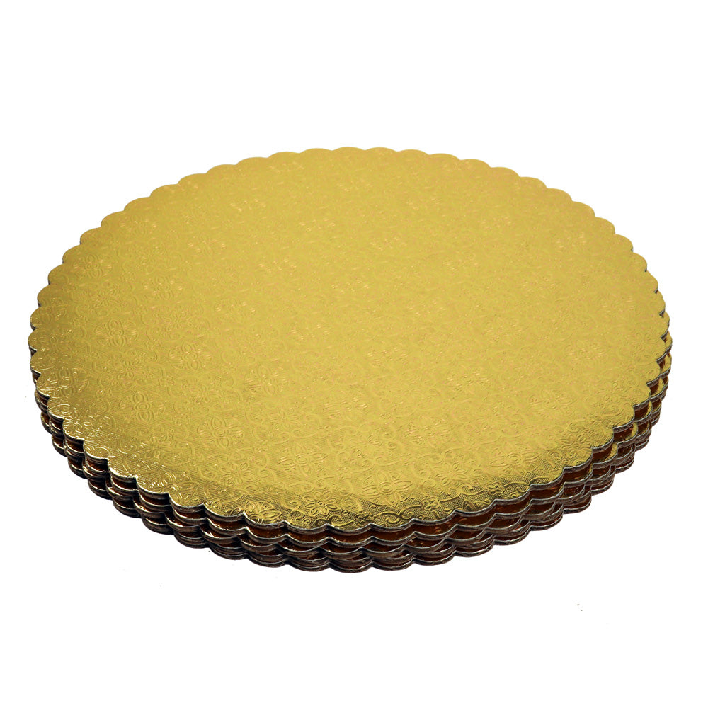 O'Creme Gold Scalloped Corrugated Round Cake Board, 9", Pack of 10