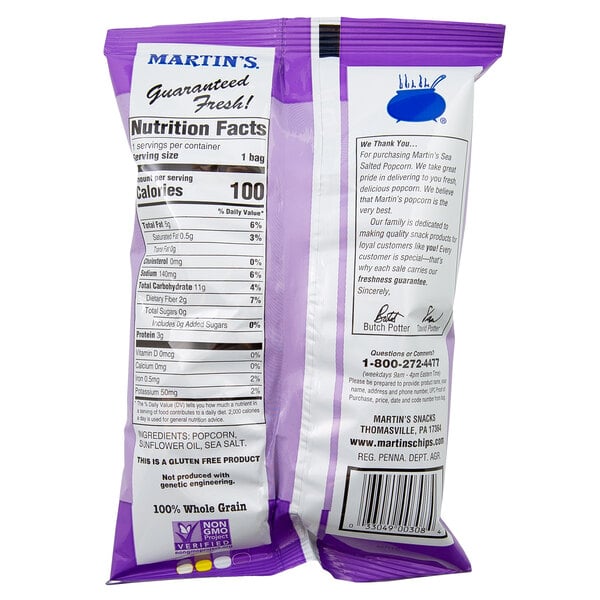 Martin's Trim Pop Air Popped Sea Salted Popcorn 0.7 oz. Bag - 60/Case