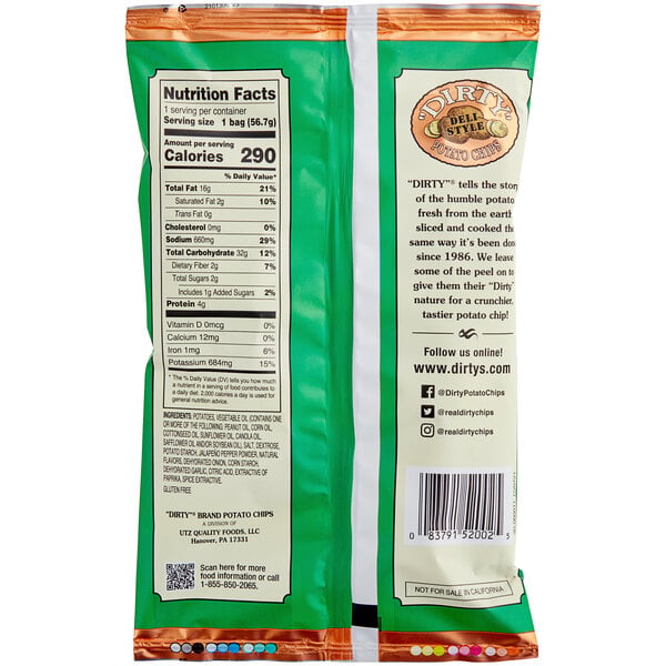 Dirty Potato Chips Jalapeno Heat Potato Chips 2 oz. - 25/Case
