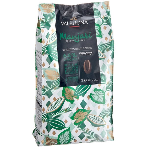 Valrhona Manjari 64% Dark Chocolate Feve 6.6 lb. - 3/Case