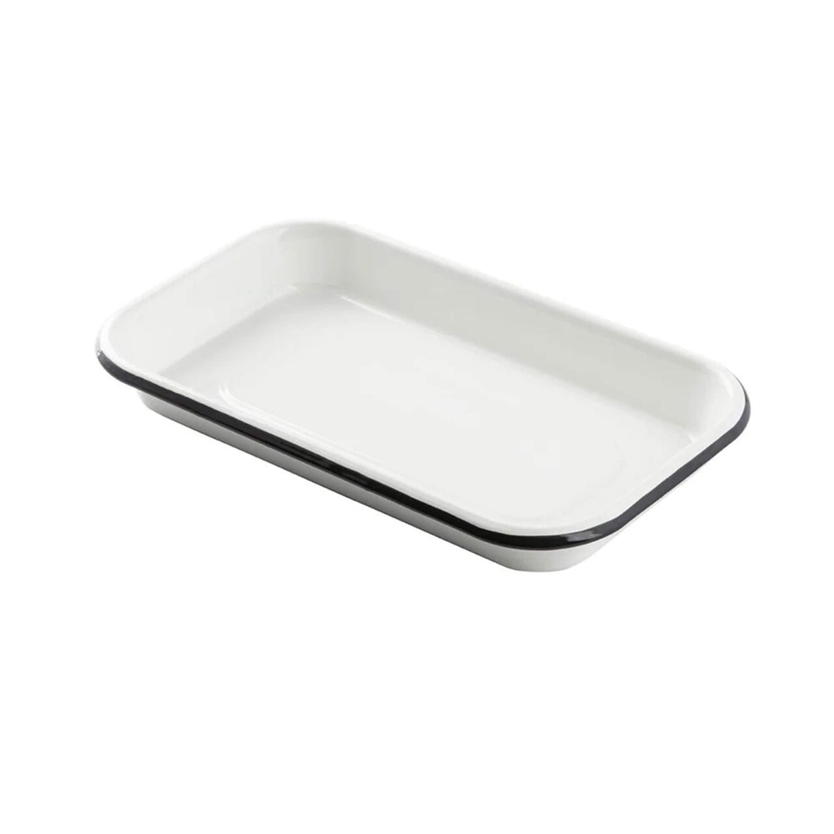 13" x 9.5" x 1.125" Rectangular Sheet Pan Porcelain Coated Steel White with Black Rim