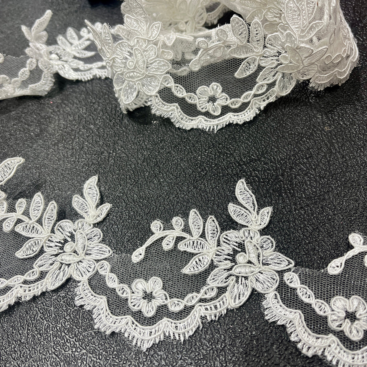 Corded Embroidered Lace Trim Ivory