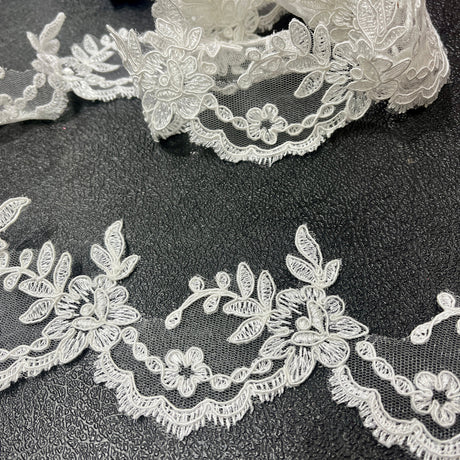 Corded Embroidered Lace Trim Ivory