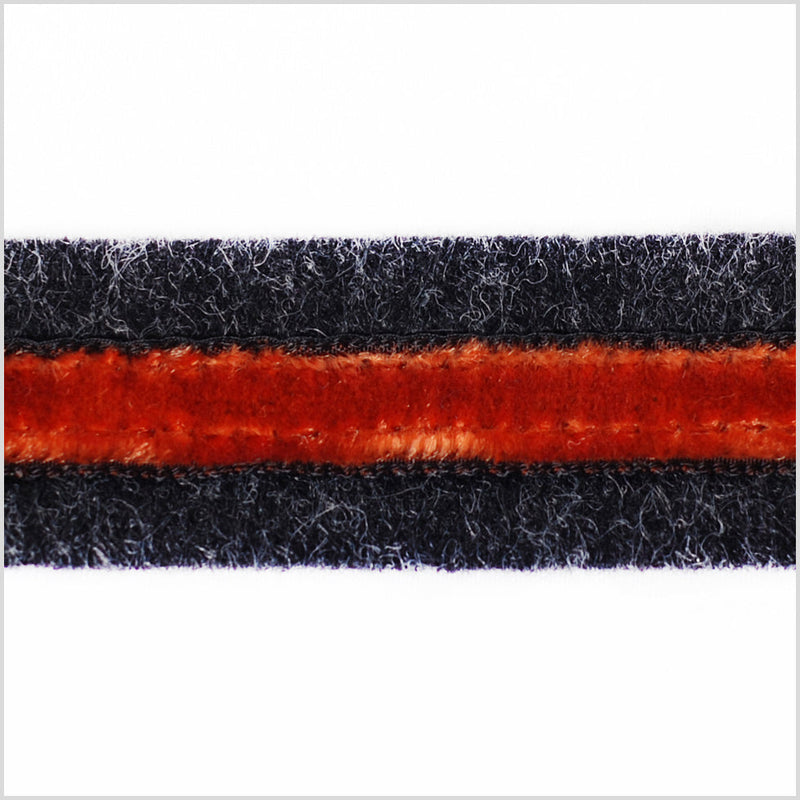Heathered Slate and Orange Velvet on Wool - 1"