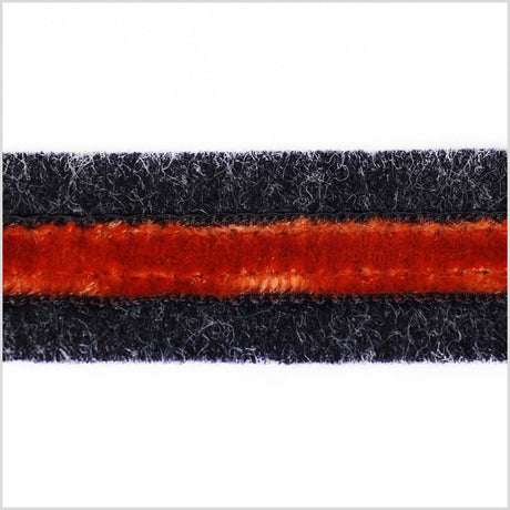 Heathered Slate and Orange Velvet on Wool - 1"