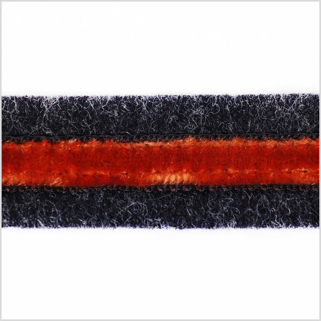 Heathered Slate and Orange Velvet on Wool - 1"