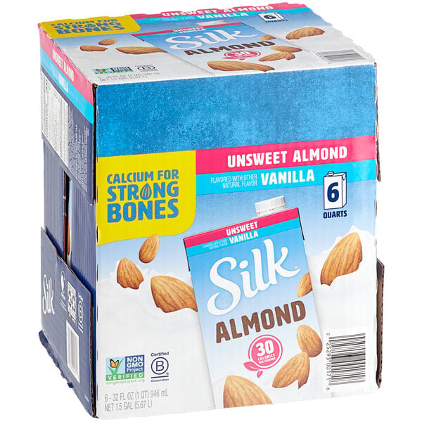 Silk Unsweetened Vanilla Almond Milk 32 fl. oz. - 6/Case
