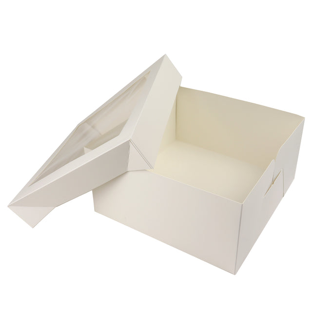 O'Creme White Cake Box Bottom with Separate-Piece Window Top; 12" x 12" x 6" - Pack Of 5