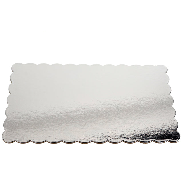 Silver Scalloped Log Cake Boards 6.5" x 11.25", Case of 50