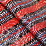 Zulu Stripes Poly Spandex Fabric - Red Multi, Blue Multi, Wide Horizontal Stripes, 58-60" Width (1 Yard)