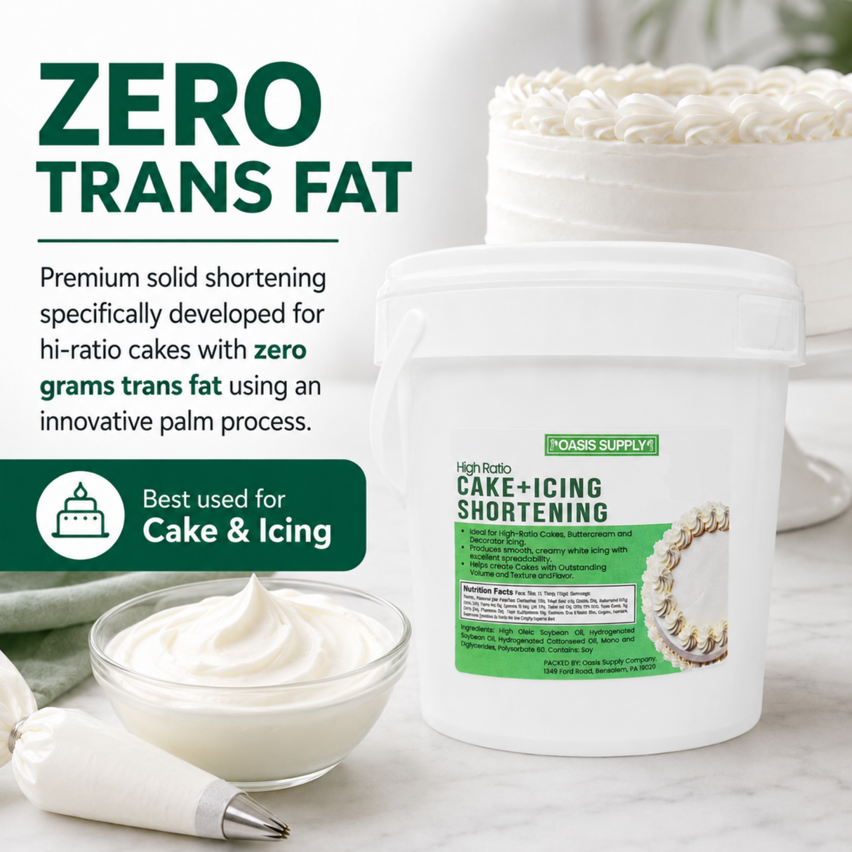 High-Ratio Cake and Icing Shortening, Zero Grams Trans Fat per Serving, Premium Bakery Shortening for Buttercream, Frosting, Cakes and Decorative Icing