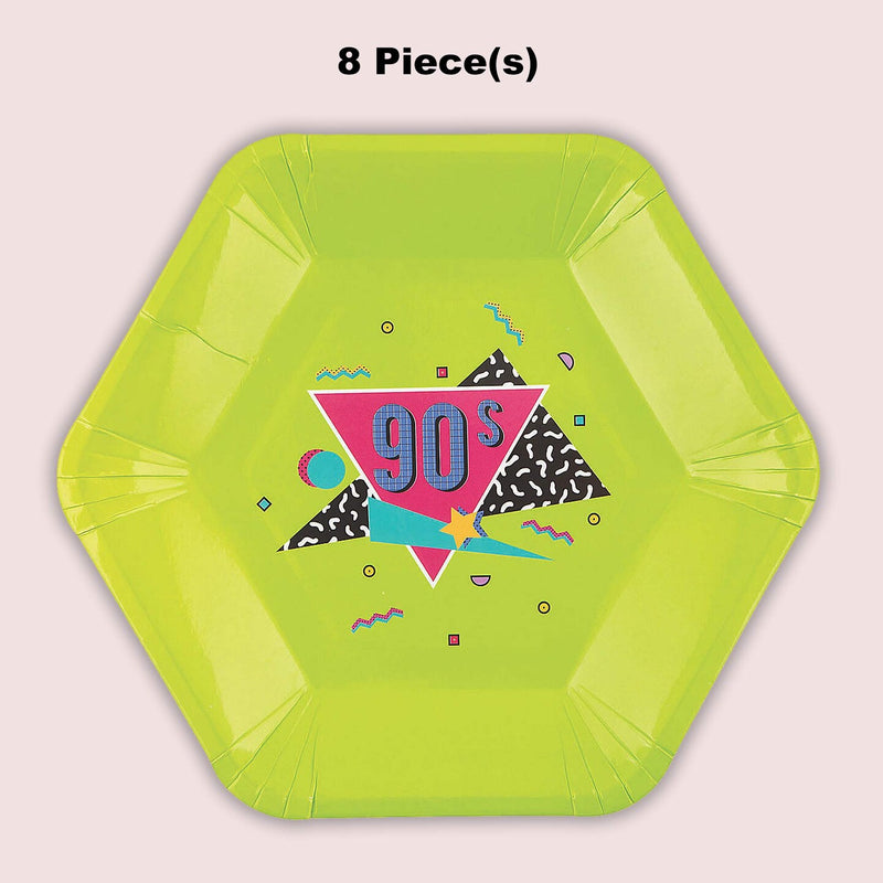 8 Ct. Neon 90s Party Paper Dinner Plates Funky Retro Design 9"