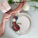 8 Ct. Navy & Red Floral Paper Dessert Plates Elegant Wedding & Shower Tableware 7"