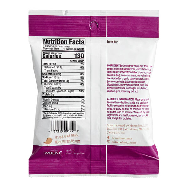Homefree Gluten-Free Mini Double Chocolate Chip Cookies 0.95 oz. - 30/Case