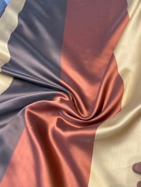 River Stripe NFP Autumn Polyester Fabric - Dark Rust, Antique Gold And Brown Stripe, 126" Width (By The Yard)