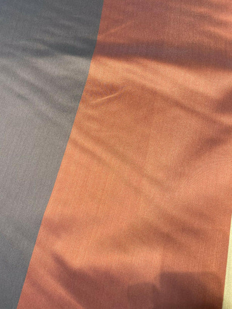 River Stripe NFP Autumn Polyester Fabric - Dark Rust, Antique Gold And Brown Stripe, 126" Width (By The Yard)
