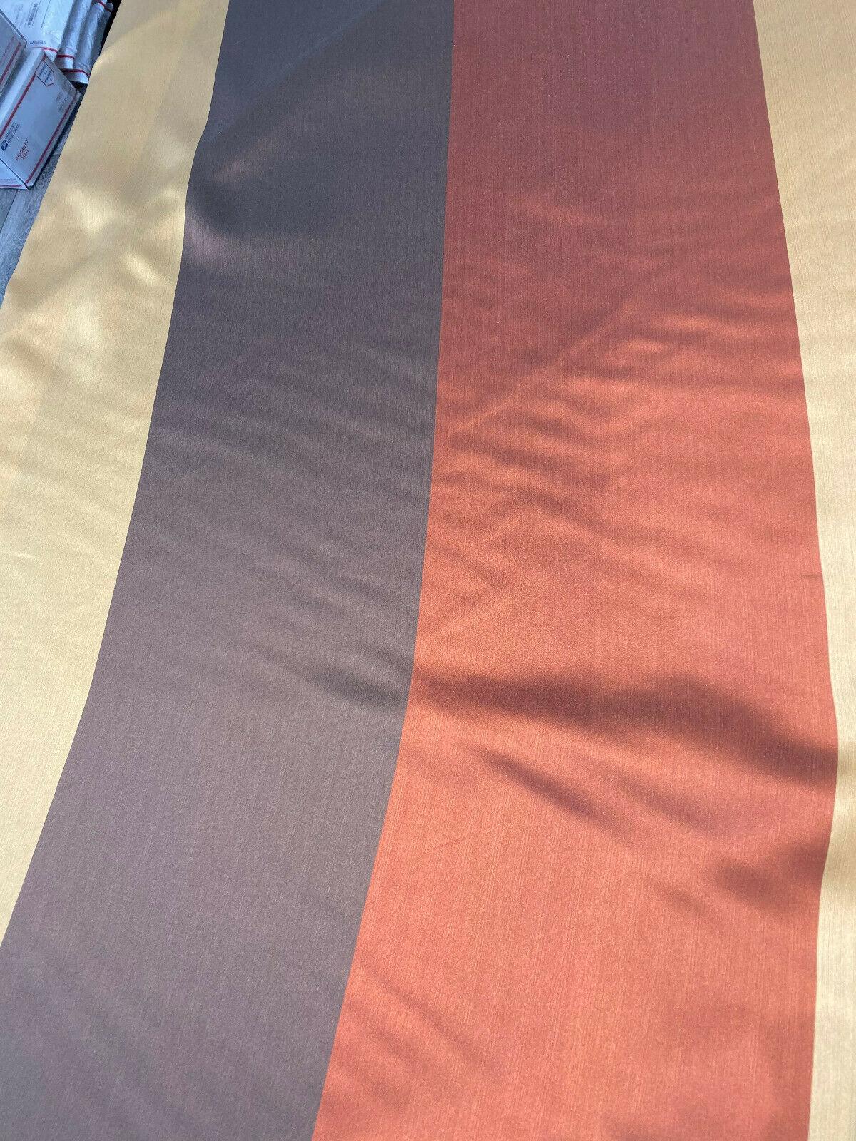River Stripe NFP Autumn Polyester Fabric - Dark Rust, Antique Gold And Brown Stripe, 126" Width (By The Yard)