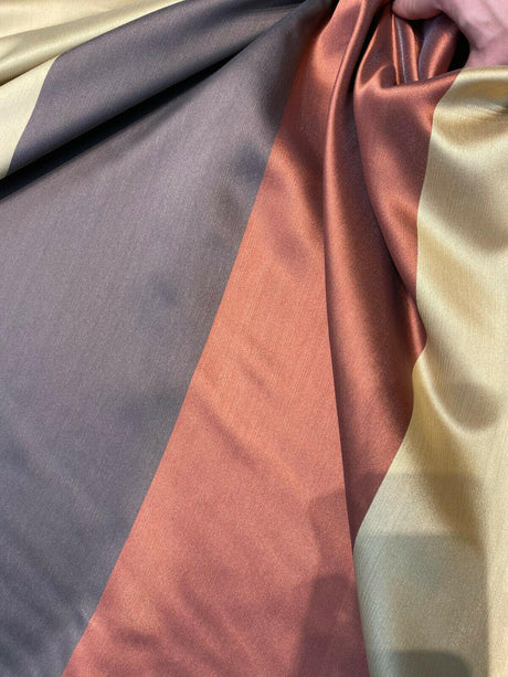 River Stripe NFP Autumn Polyester Fabric - Dark Rust, Antique Gold And Brown Stripe, 126" Width (By The Yard)