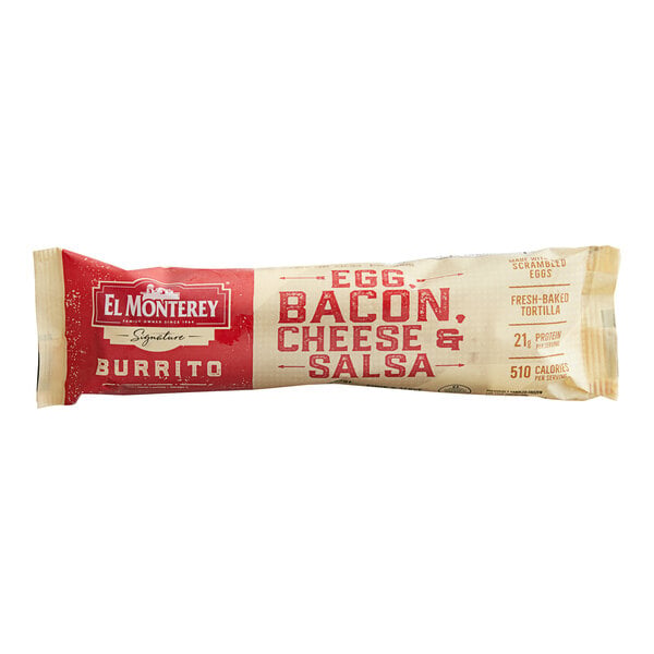 El Monterey 8 oz. Egg, Bacon, Cheese, and Salsa Breakfast Burrito - 12/Case