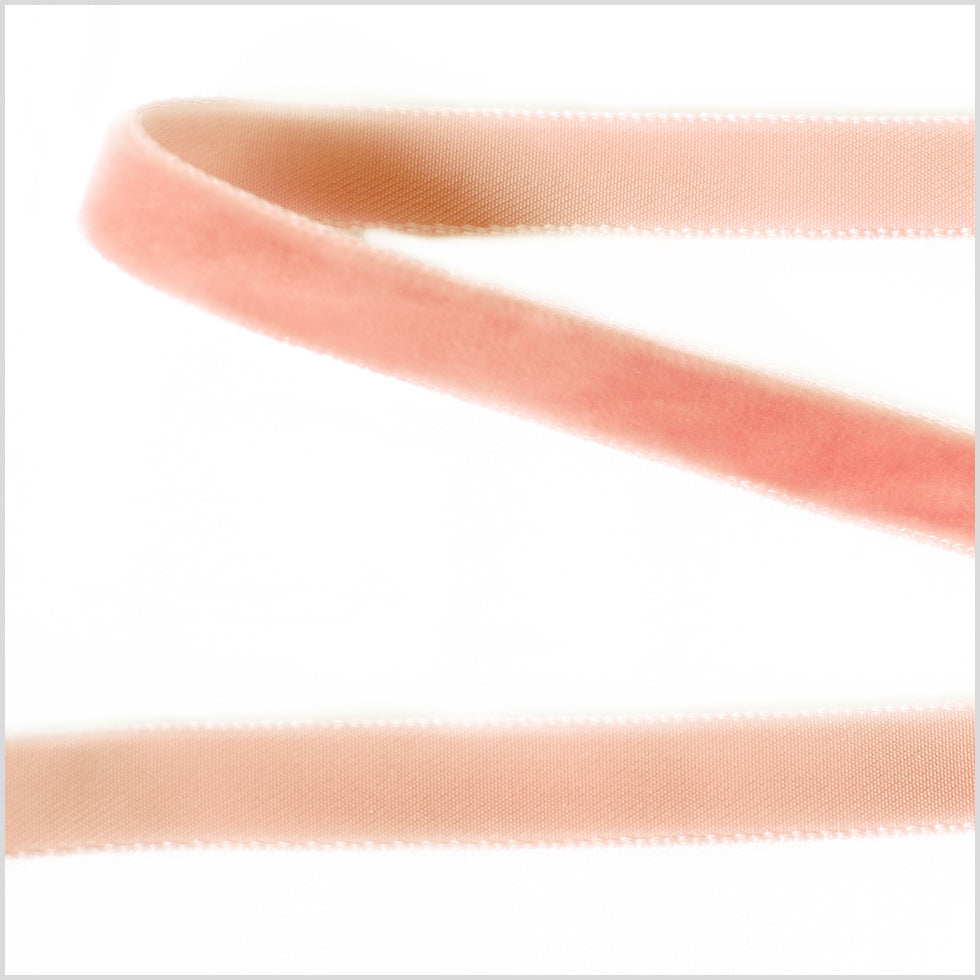 Single Faced Velvet Ribbon Made in Italy - 3/8" - Coral - Sabine Collection