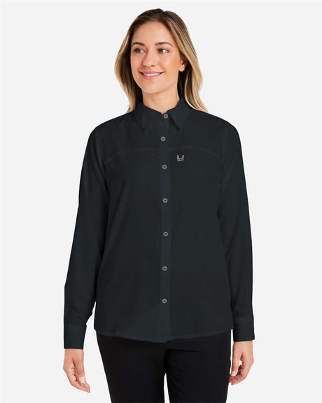 HUK® Women’s Long Sleeve Performance Shirt UPF 30+ Protection with Button Roll-Up Sleeves