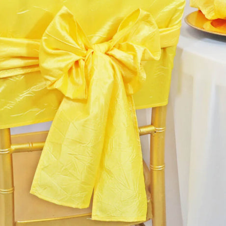 10 Pieces Canary Yellow Crushed Taffeta Chair Wraps, 9.5"x108" Vibrant Event Sashes