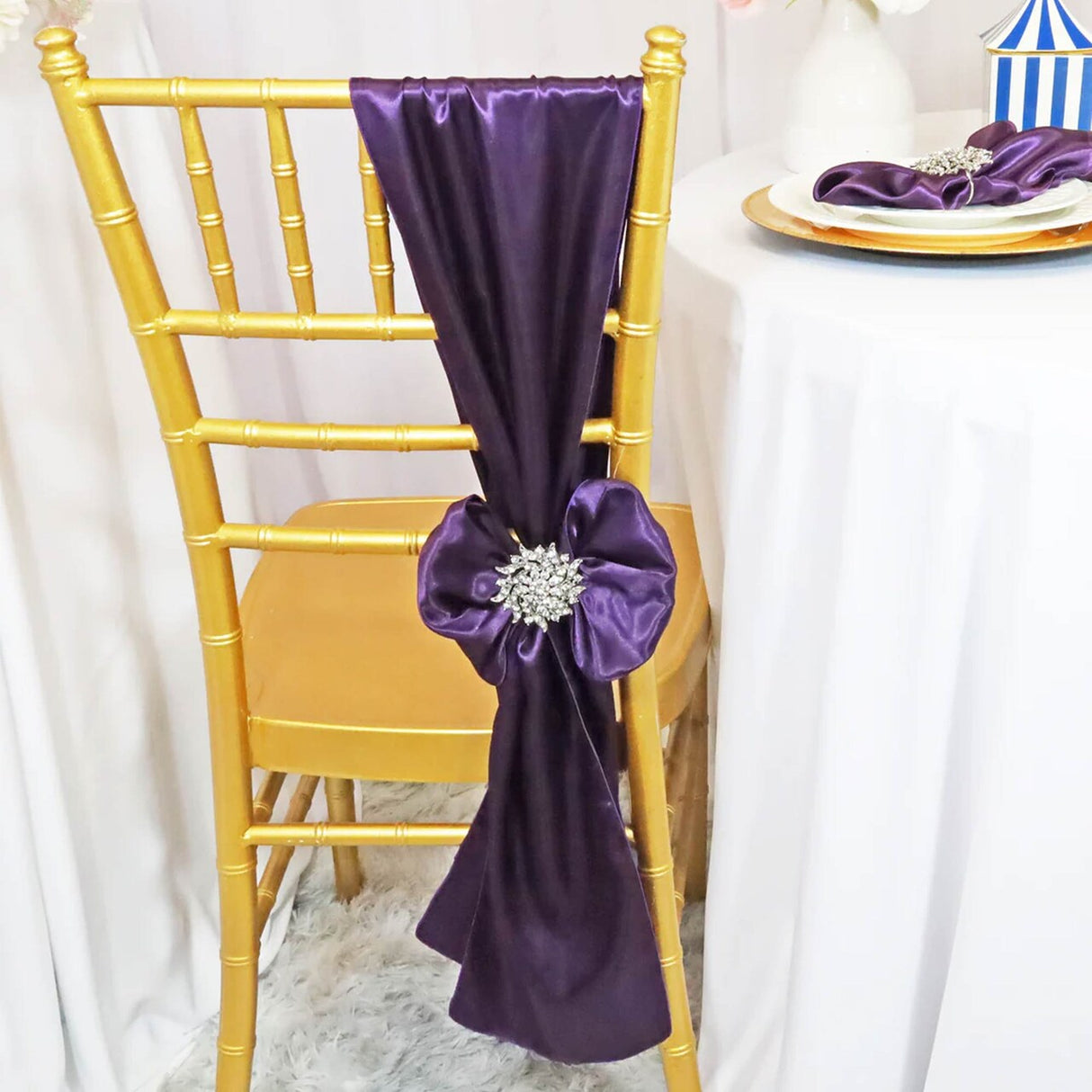 10 Pieces Eggplant Satin Chair Sashes 8"x108" Deep Purple Elegance for Events