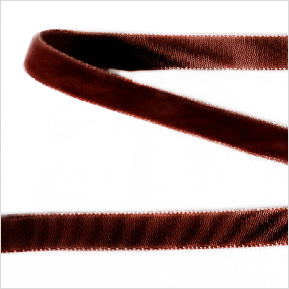 Single Faced Velvet Ribbon Made in Italy - 3/8" - Brown - Sabine Collection