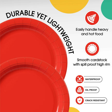 100 Count Red Paper Plates Disposable Party Plates for Weddings and Events 10"