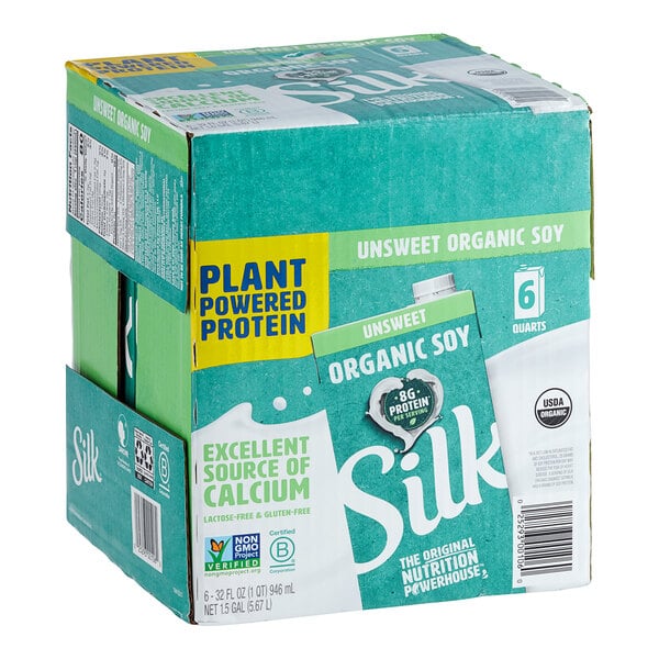 Silk Organic Unsweetened Soy Milk 32 fl. oz. - 6/Case