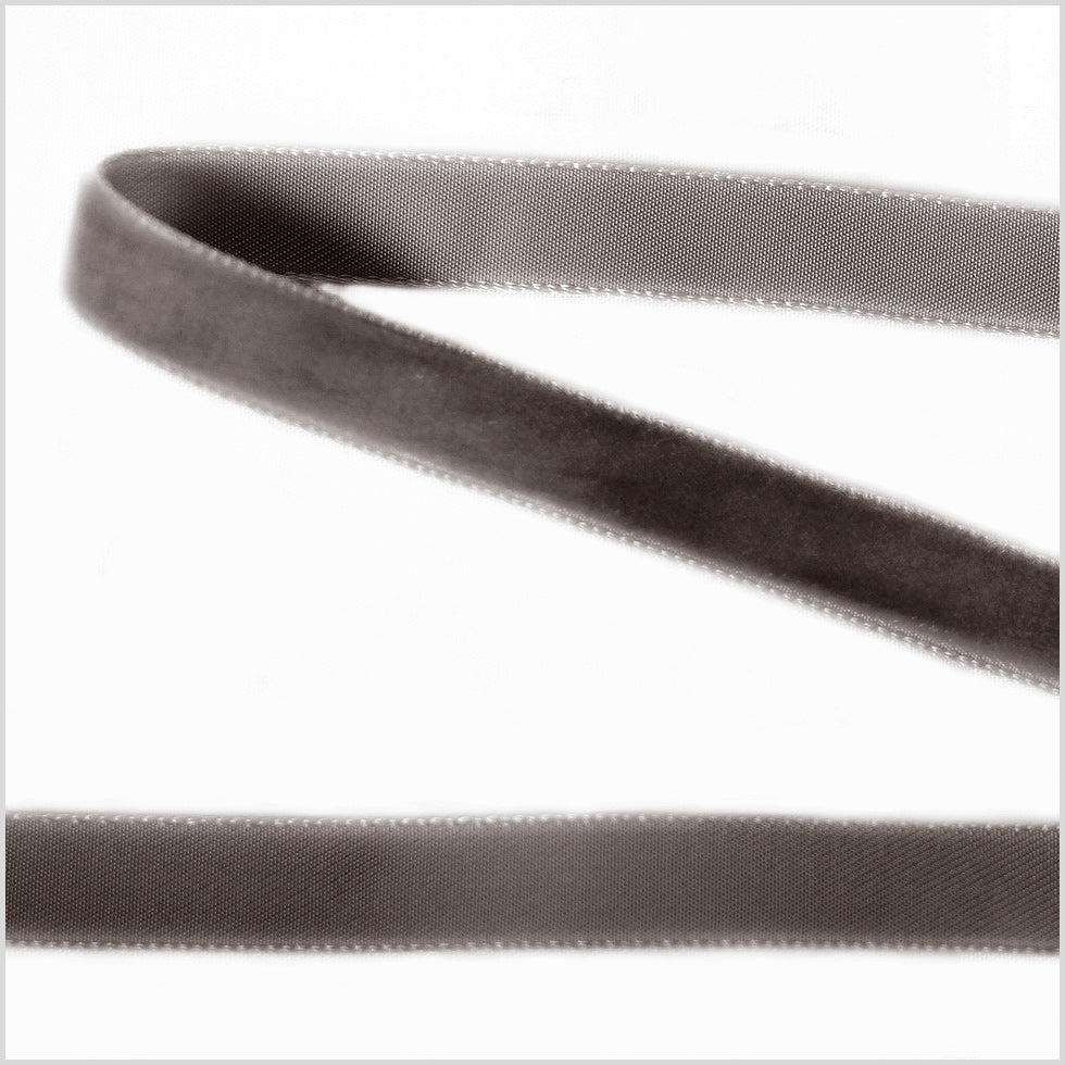Single Faced Velvet Ribbon Made in Italy - 3/8" - Pewter - Sabine Collection