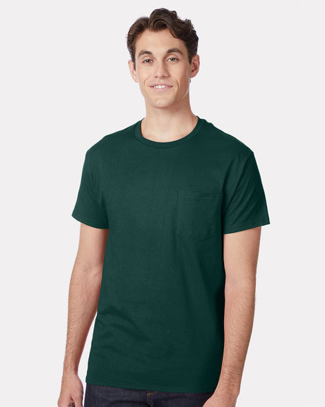Hanes Authentic cotton pocket T-shirt in assorted colors for work and casual wear