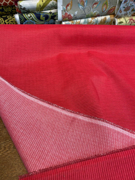 Bryant Outdoor Red Verticality Ticking Stripes Polyester Fabric - Red Vertical Stripes, 56" Width (1 Yard)