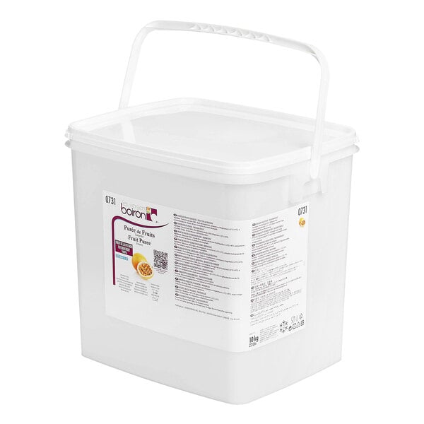 Les Vergers Boiron Passion Fruit 100% Fruit Puree 22 lb. Bucket.