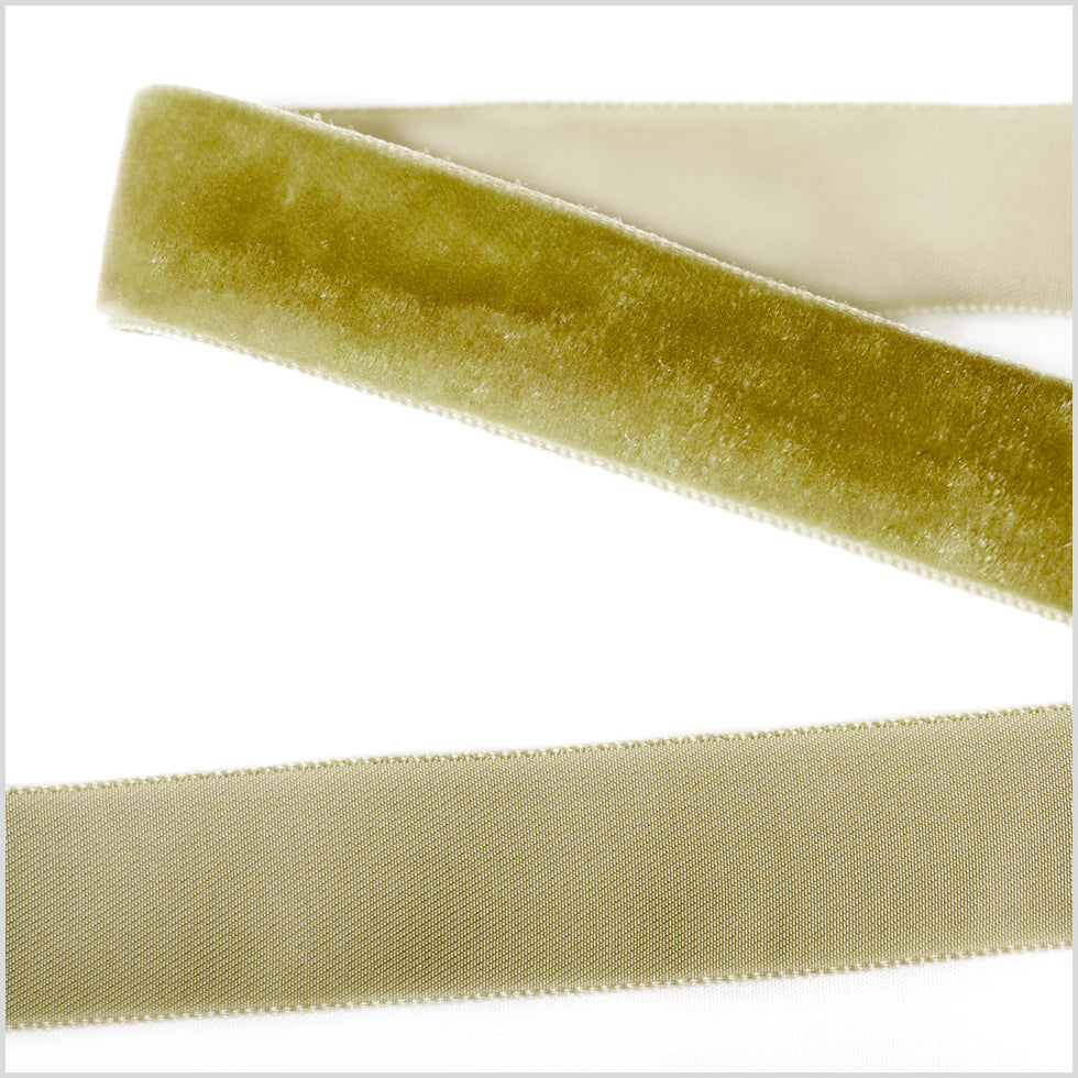 Single Faced Velvet Ribbon Made in Italy - 7/8" - Olive - Sabine Collection