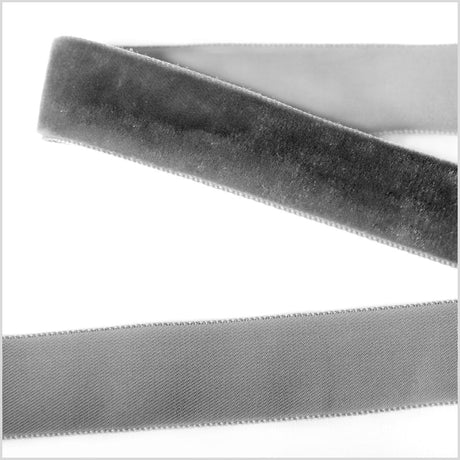Single Faced Velvet Ribbon Made in Italy - 7/8" - Pewter - Sabine Collection