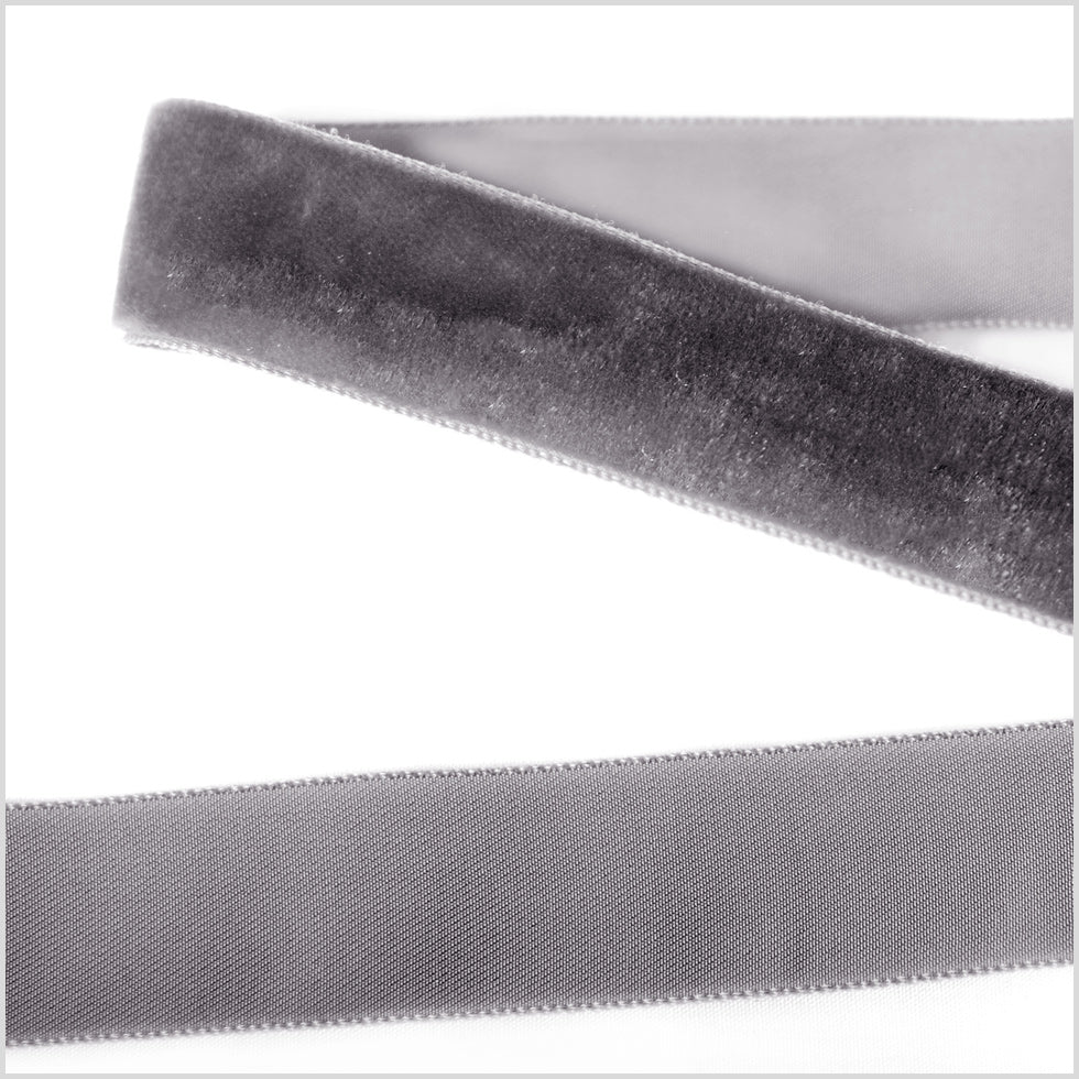Single Faced Velvet Ribbon Made in Italy - 7/8" - Dark Gray - Sabine Collection